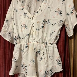 Sienna Sky Cream Floral V-Neck Button Peplum Blouse